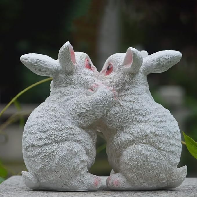 Garden Statues Bunny Decor Resin Dance Rabbit Figurine Cute Fairy Garden Decor Outdoor Statues for Patio Yard Porch Balcony Gifts for Women Mom Grandma White