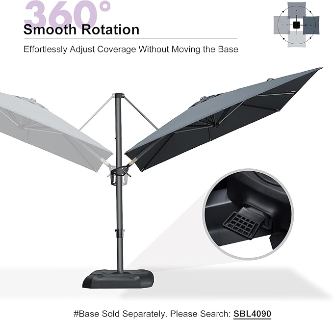 PURPLE LEAF 8 Feet Patio Umbrella Outdoor Cantilever Square Umbrella Aluminum Offset Umbrella with 360-degree Rotation for Garden Deck Pool Patio, Grey