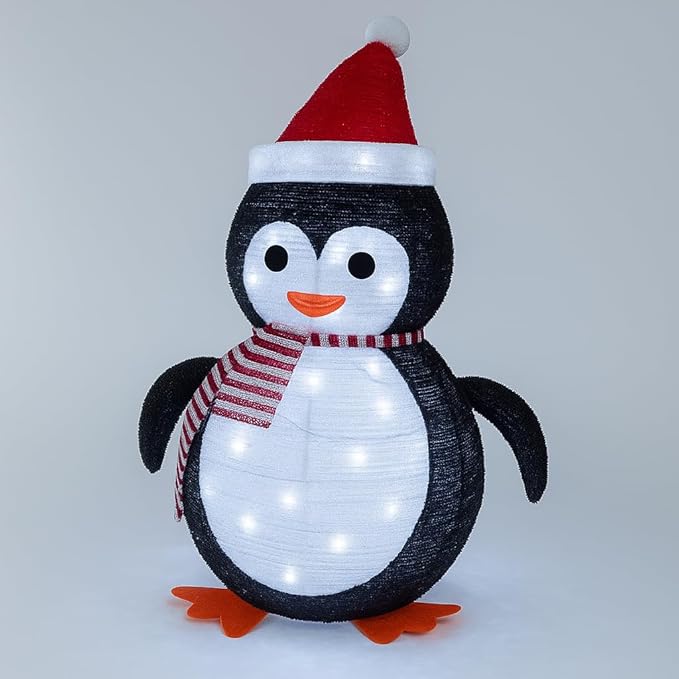 Lighted Christmas Penguin Decoration – Foldable & Collapsible Metal Frame, Battery Powered Waterproof Yard Ornament for Indoor & Outdoor Holiday Décor