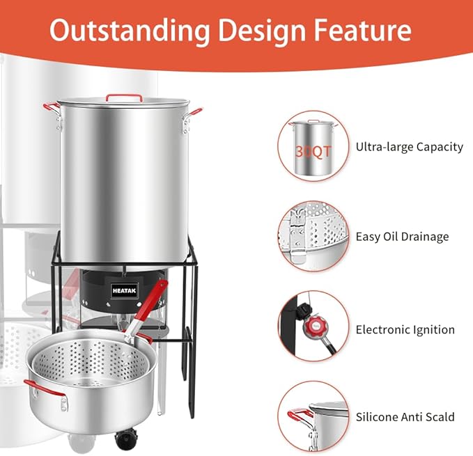 30 Qt Turkey Fryer & 10 Qt Fish Fryer Combo Kit with CSA Approved 50,000BTU Burner with 10PSI Regulator