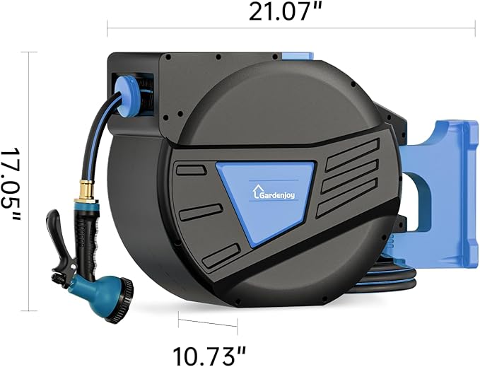 GARDENJOY Retractable Garden Hose Reel, 90 ft x 5/8 inch Heavy Duty Garden Hose with 180°Swivel Wall Mounted Bracket, 10 Pattern Sprayer Nozzle, Any Length Lock & Slow Return System