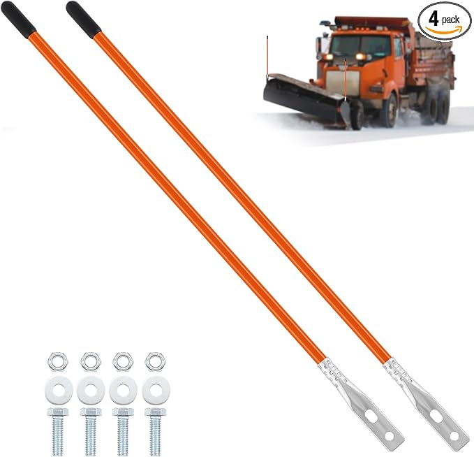 Lasnten 4 Pcs 27 Inch Snow Plow Blade Markers Guide Kit Steel Wire Inside Bolt on Bumper Guides High Visibility Easy Installation for ATV Western Snowplows(Orange)