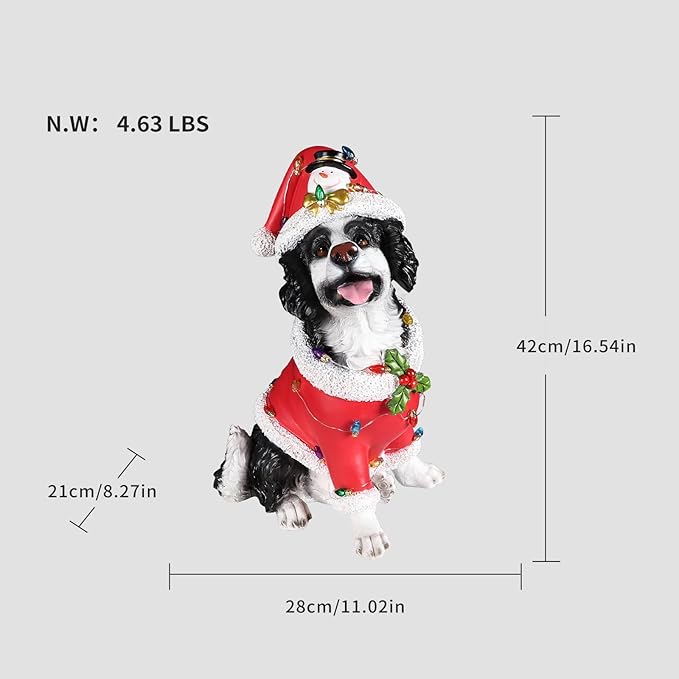 Christmas Outdoor Decoration Dog Statue, LED Light Cute Springer Spaniel Dog Sculpture with Santa Outfit & Lights for Garden and Yard, Indoor Holiday Décor Gift for mom and dad
