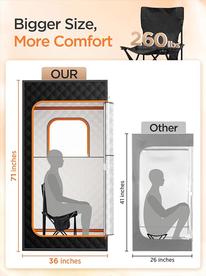 Sauna Box, Portable Sauna for Home, Personal Portable Steam Sauna Tent with 1200W 3L Steamer Heater, 15 Levels, Remote Control, Foldable Chair, Cozy Big Size 36 * 36 * 71 inches