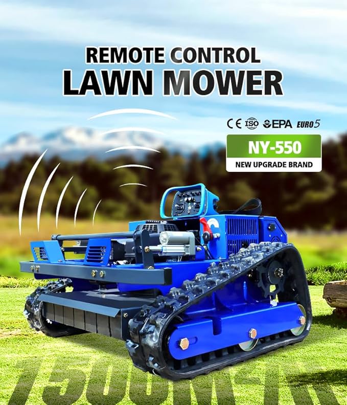 Remote Control Lawn Mower,4WD Oil-Electric Hybrid Crawler Track Mower,1.1-5.9 Inch Cutting Height Professional Landscape and Estate Mower for 100% Slope(45°) Large Turf Grass Cutting