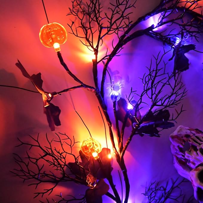 Halloween Garland with Lights 8.86FT 72LED Willow Vine Twig with Timer Black Garland Lights with Orange Pumpkins Purple Spiders and Black Leaves Dead Branches Halloween Decorations Indoor Outdoor