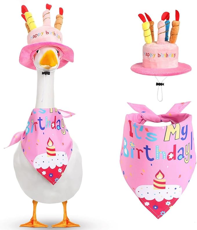 Porch Goose Outfits for 23" Plastic Porch Goose Birthday Outfit Goose Clothes for Cement Goose for Indoor Outdoor Garden Yard Lawn Patio Art Decor(Pink)