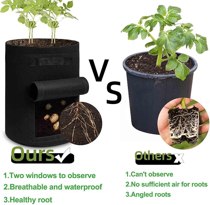 TCBWFY 2 Pack Potato Grow Bags with 2 Flaps 15 Gallon,Heavy Duty 14oz/yd² Planter Pot with Sturdy Handles and 2 Harvest Windows for Potato Tomato and Vegetables
