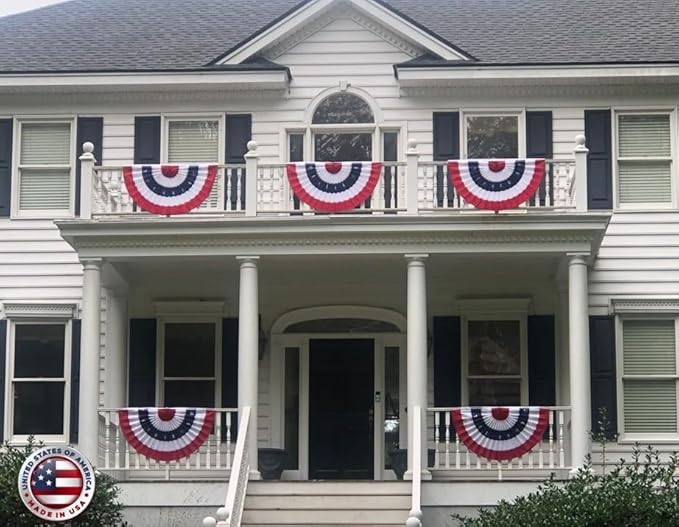 American Pleated Fan Flag Bunting. 2 x 4 ft Stars & Sewn Stripes USA Indoor/Outdoor Cotton Bunting Banner. Perfect for July 4th and America 250 events. 100% Made in USA by Old Glory Bunting