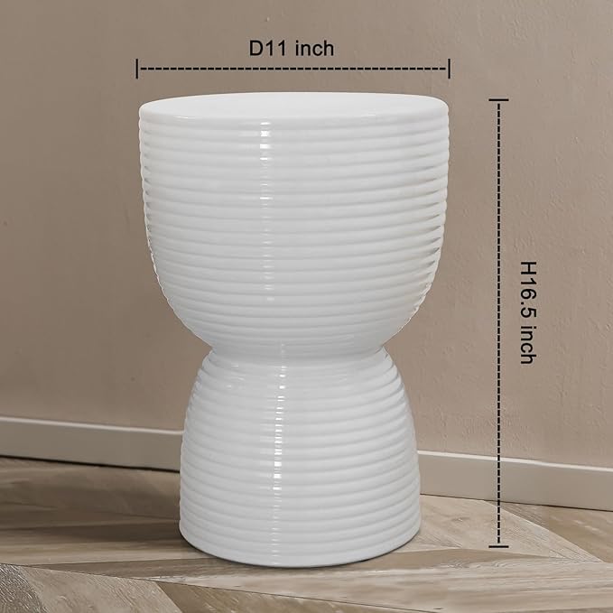Ceramic Stool Garden Decorative: White Ceramic Stool Drum Shape for Indoor Outdoor Decor - Ceramic Tabouret for Living Room Patio Front Porch (16 inch)