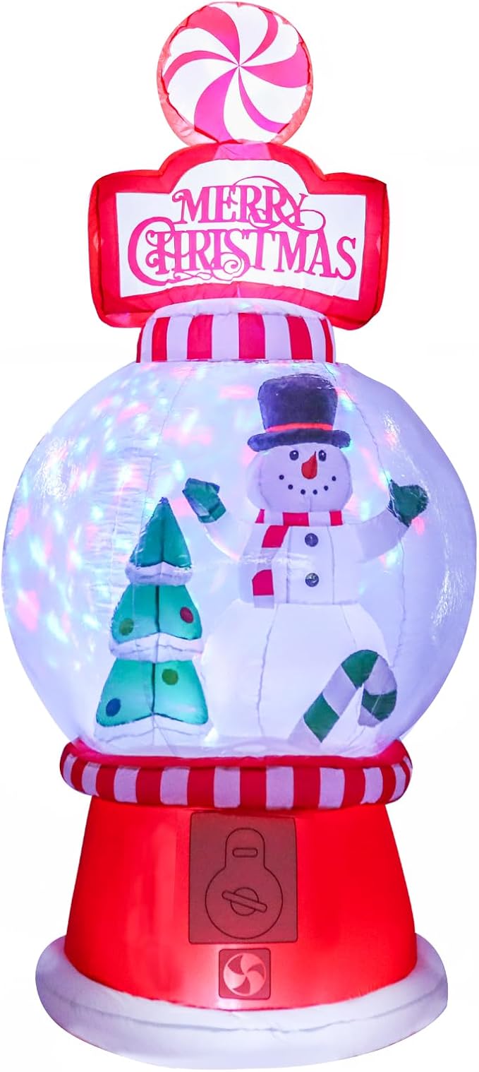 Christmas Inflatables Outdoor Decoration 7.8FT Tall Snowman Tree in Snow Globe with Rotating LED Lights Christmas Blow Up for Lawn Garden Holiday Party Yard Xmas Decor