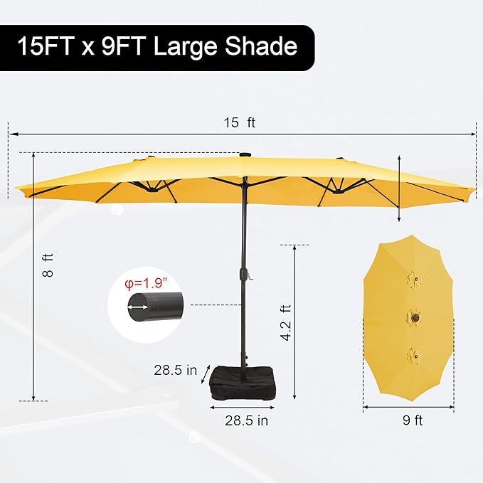 Sundale Outdoor 15ft Large Patio Umbrella with Base Included and Umbrella Cover, Outdoor Double-Sided Umbrella