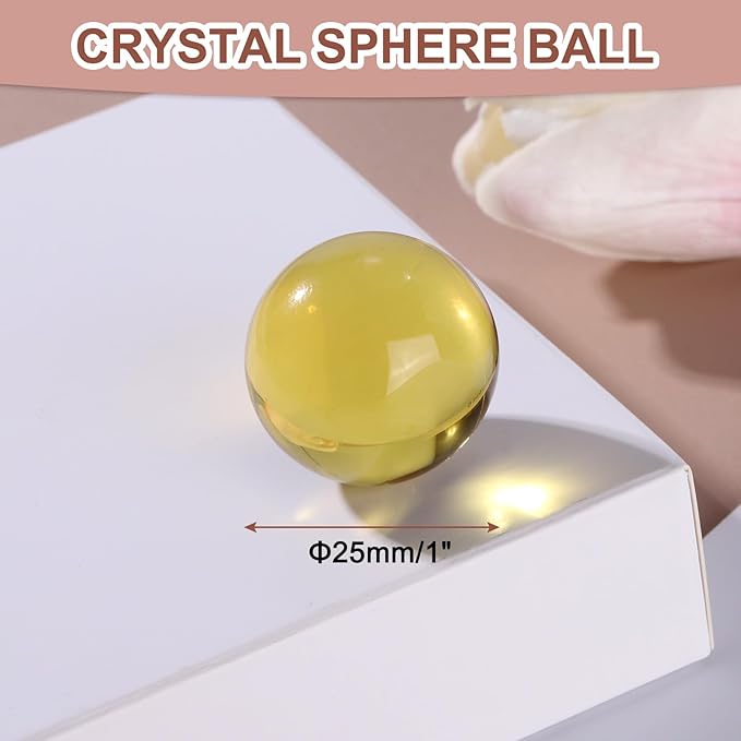uxcell 25mm/1" Crystal Sphere Ball Glass Solid Decorative Sphere Crystal Ball Prop Ornament for Feng Shui Divination Fortune Telling Tabletop Fountain Decoration, Gold Yellow