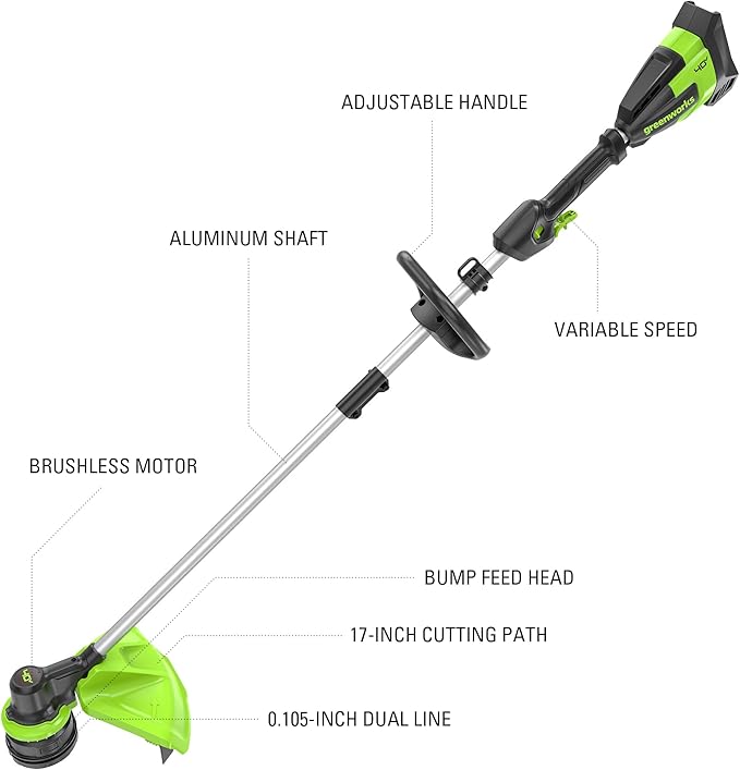 Greenworks 40V 17-Inch Brushless String Trimmer, 8Ah Battery and Rapid Charger Included