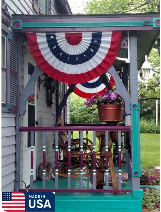 American Pleated Fan Flag Bunting. 100% Made in USA by Old Glory Bunting. 1.5 x 3 ft Stars & Sewn Stripes USA Indoor/Outdoor Cotton Bunting Banner. Perfect for July 4th and America 250 events.
