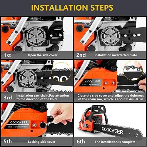 COOCHEER 62CC Gas Chainsaw, 20” 2-Stroke Portable Top Handle Woodcutting Saw with 2 Chain and Tool Kit, Chain saw Gas power for Tree Stumps, Tree Felling(Upgraded)