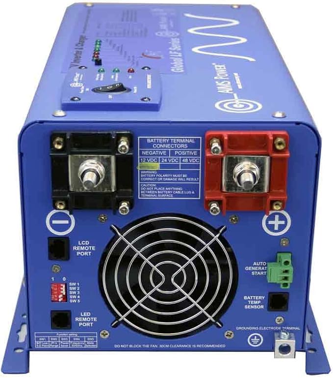AIMS Power 2000 Watt 12 VDC Pure Sine Inverter Charger 120 VAC Output 70A Charger 30A Transfer Switch PICOGLF20W12V120VR
