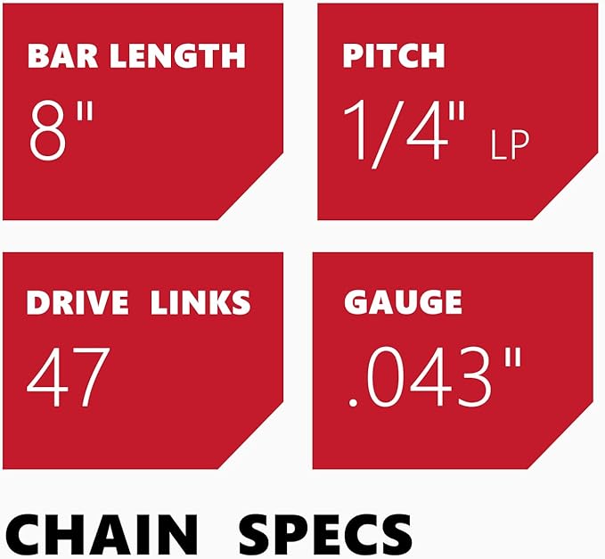 KAKEI 8 Inch Chainsaw Chain 1/4" Pitch .043" Gauge 47 Drive Links Pole Saw Chain (3 Chains) - Semi Chisel