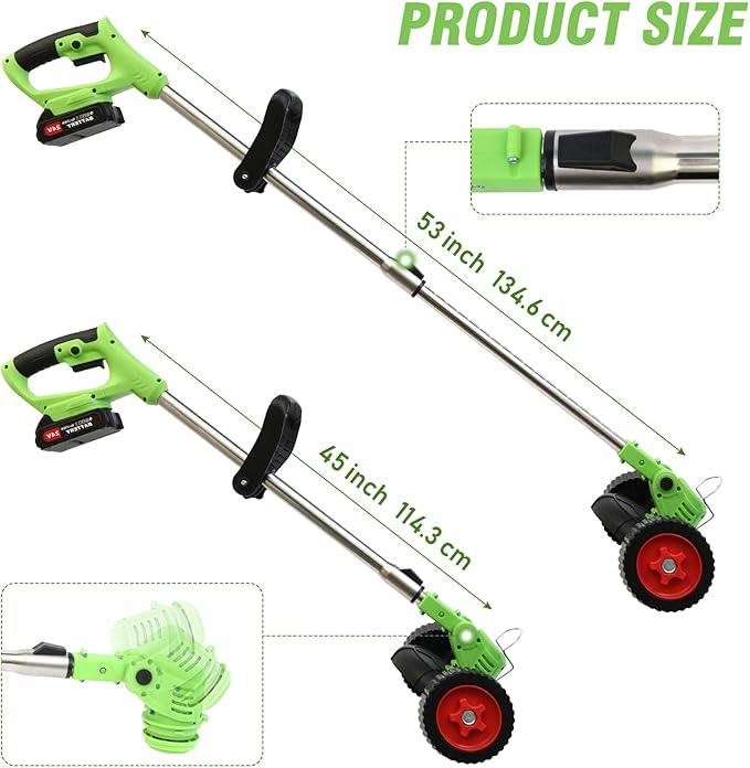 ALSO GO 24V Electric Weed Wacker, Cordless Weed Trimmer, Battery Powered Grass Trimmer with 2pcs Batteries, 3 in 1 Weed Eater with Wheels, Stringless Lightweight Grass Cutter for Lawn Garden Yard