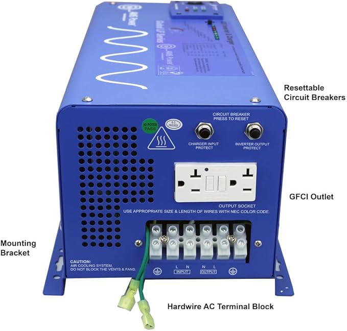 AIMS Power 3000 Watt / 9000 Watt Peak Pure Sine Inverter Charger 12 Volt DC to 120 Volt AC with LCD Remote