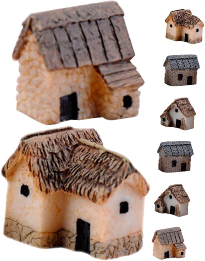 Fairy Garden Mini House Accessories, Miniature Village Hut Figurine Cottage, DIY Micro Landscape Decor Ornaments for Bonsai, Succulent Planting (B)