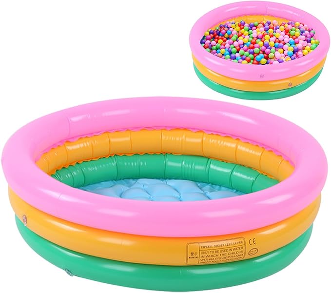Kiddie Pool, Round Shape Bright Color Baby Basin Pool, Inflatable Swimming Pool for Indoor (L)