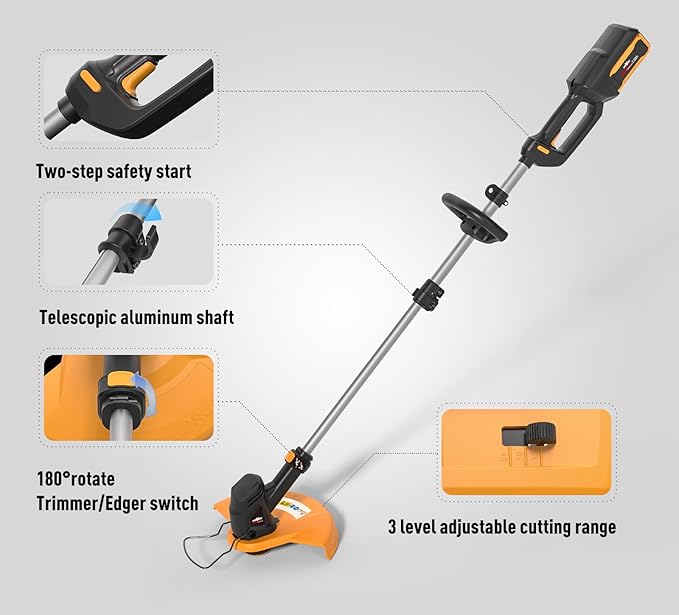 40V Cordless Weed Whacker, 2Ah Battery Powered Weed Eater, 3-Positions Adjustable Cutting Width Grass Trimmer, Telescopic Aluminum Shaft String Trimmer, Battery & Charger Included