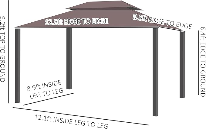 Outsunny 10' x 13' Patio Gazebo, Outdoor Gazebo Canopy Shelter with Netting and Curtains, Aluminum Frame for Garden, Lawn, Backyard and Deck, Coffee