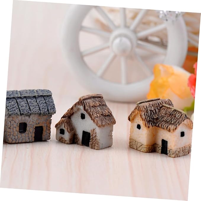 Fairy Garden Mini House Accessories, Miniature Village Hut Figurine Cottage, DIY Micro Landscape Decor Ornaments for Bonsai, Succulent Planting (A)