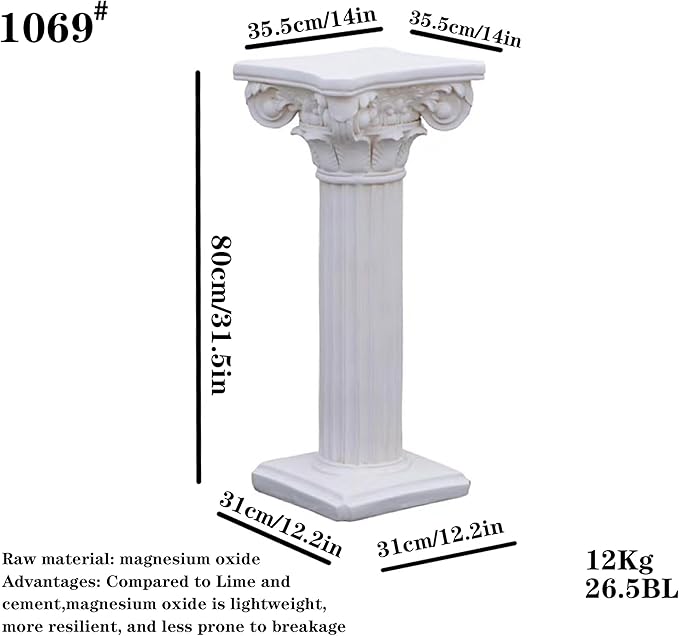 Decorative Roman Column Pedestal,MGO Cement with Fiber, Classical Garden Pillar, Indoor Outdoor Decor, Wrap Foam Safely Delivered from Local Warehouse (White, 31.5IN)