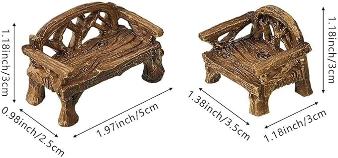 Brown Fairy Garden Furniture Ornaments Miniature Resin Chair Bench Doll House Decor Home Garden Miniatures Resin Micro Landscape Decoration Bench Furniture