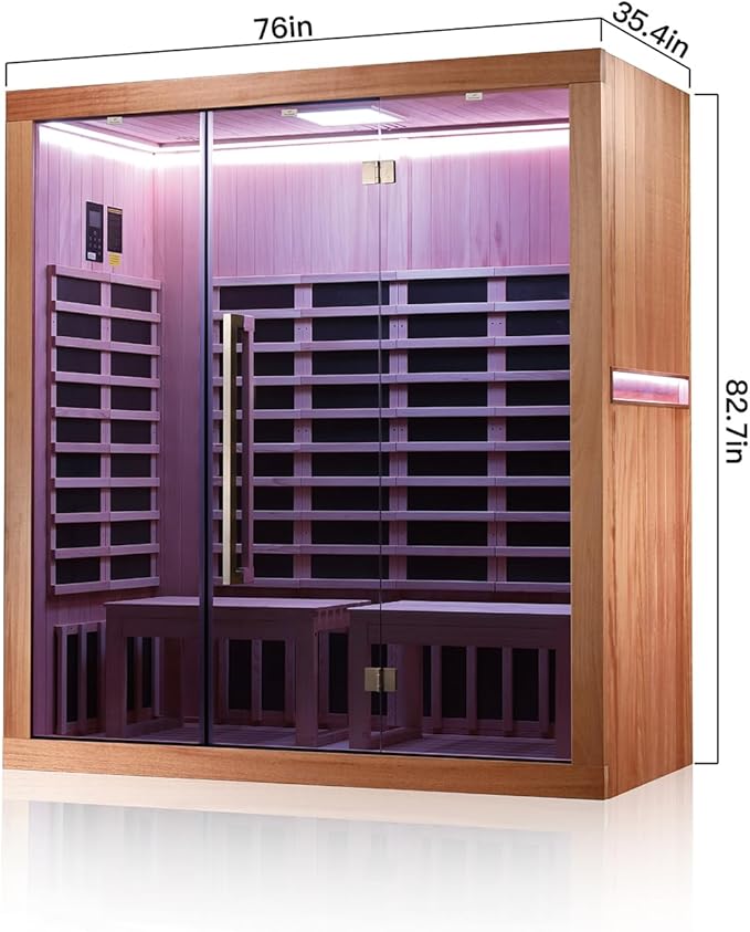 3-4 Person Infrared Sauna - Far Infrared Heating, Bluetooth Speakers, Okoume and Hemlock Wood, Movable Seat for Personalized Comfort