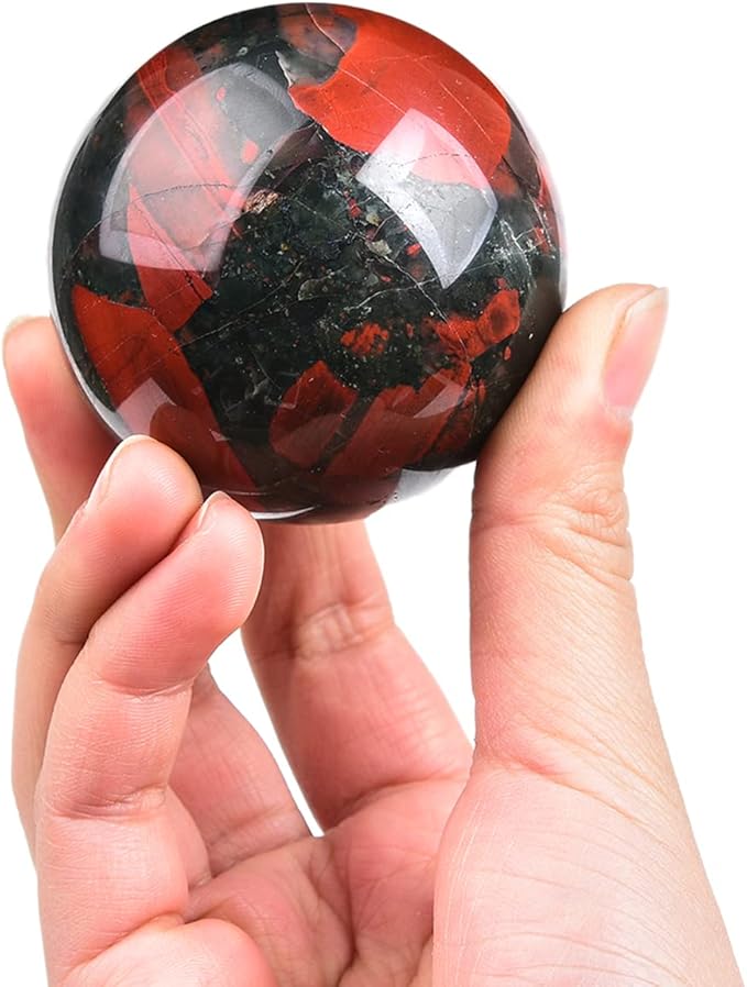 JIC Gem Small Crystal Sphere Ball Natural African Bloodstone Healing Crystal Ball with Decoation Stand for Fengshui Meditation Decoation (50-60mm)