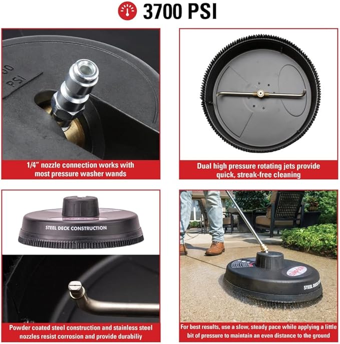 Simpson Cleaning 80165 Universal 15" Steel Pressure Washer Surface Cleaner for Cold Water Machines, 1/4" Quick Connection, Recommended Min 2200 PSI up to Max of 3700 PSI, Black