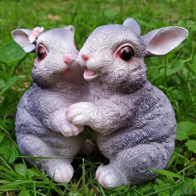 Garden Statues Bunny Decor Resin Dance Rabbit Figurine Cute Fairy Garden Decor Outdoor Statues for Patio Yard Porch Balcony Gifts for Women Mom Grandma Grey