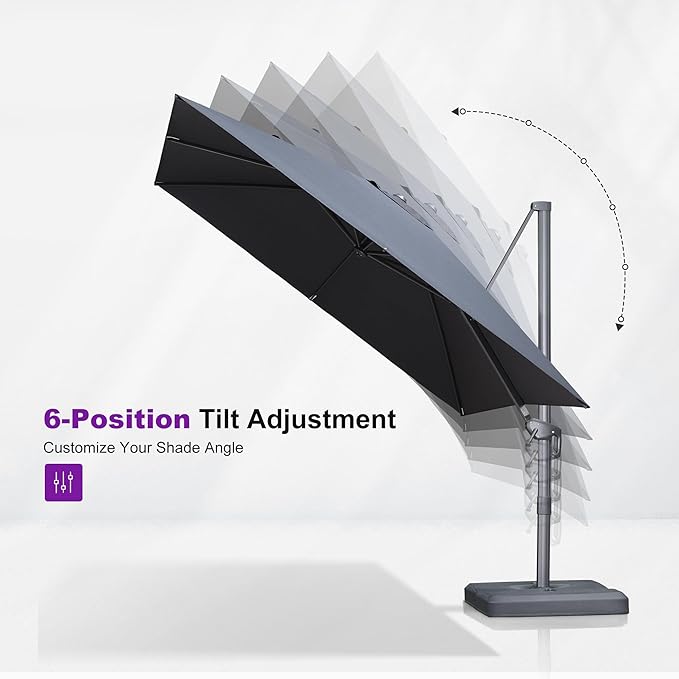 PURPLE LEAF 9' X 11.5' Rectangle Cantilever Umbrella with Base Outdoor Large Aluminum Patio Umbrella with 3-Year Fade Resistance Recycled Fabric and 360-degree Rotation for Deck Garden, Graphite Grey