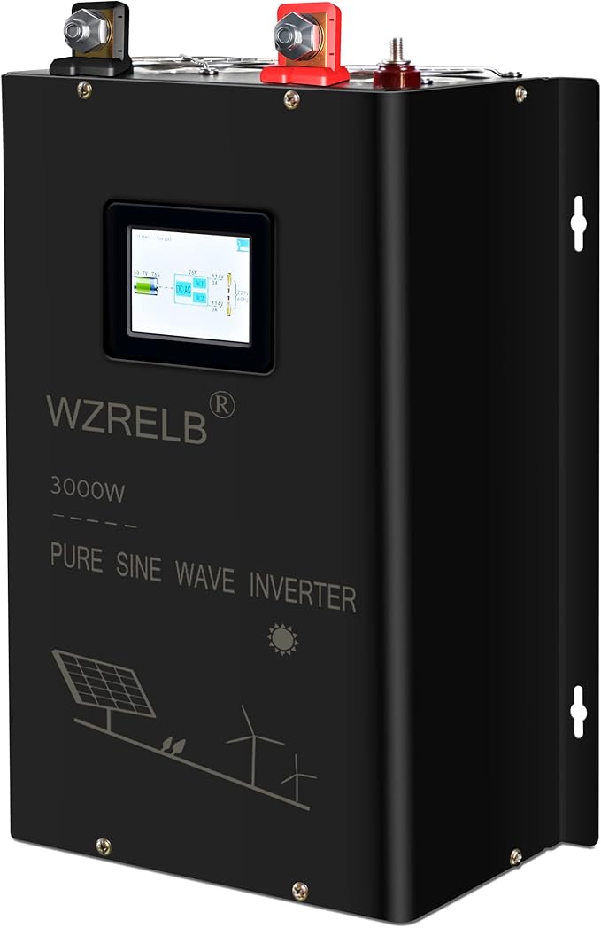 WZRELB 3000W 48V Pure Sine Wave Inverter 48VDC Input to 120VAC 240V AC Split Phase Output, 4 ac Outlets,AC Hardwire Terminal,LCD Display for Home,RV,Truck