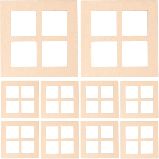 10Pcs Wooden Window for Dollhouse: 2.7 Inch Miniature Frame Mini Furniture Doll House 1:12 Dollhouse Wooden Doors - Miniature Furniture Doll Craft Window Frame Model Decoration