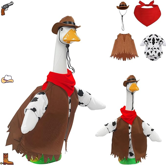Porch Goose Outfits for 23” High Plastic Goose Cowboy Outfits Clothes for Cement Goose for Indoor Outdoor Garden Yard Lawn Patio Art Decor