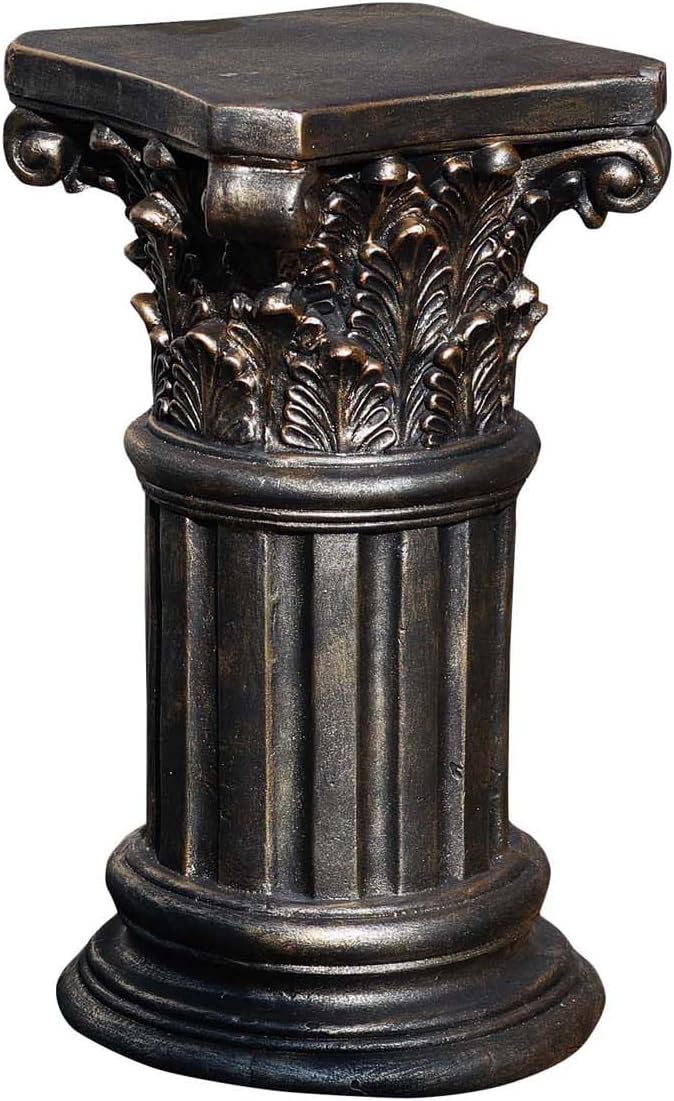 Decorative Roman Column Pedestal, Black Bronze, MGO Cement with Fiber, Classical Garden Pillar, Indoor Outdoor Decor, 23.6 inch Height, Wrap Foam Safely Delivered from Local Warehouse