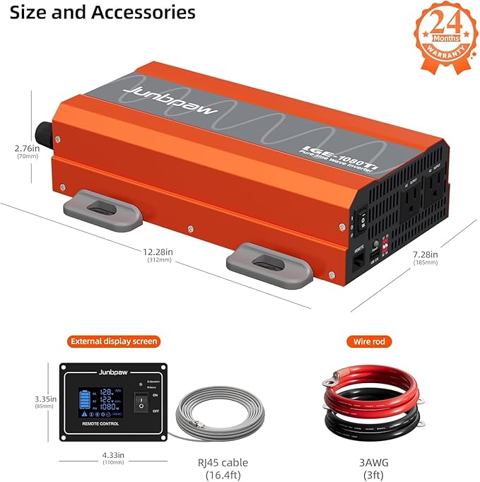 1080W Pure Sine Wave Inverter 12V to 110V Ultra Quiet, Game-Changing Design | 12V to 110 Converter for Home, RV, Camping, Off-Grid & Outdoor Adventures丨DC to AC (LGE-12V-1080Ti)