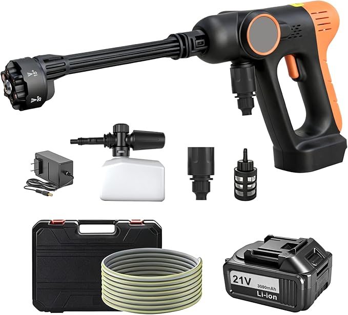 Cordless High-Pressure Washer, Includes 4.0Ah Battery and Charger, with 6-in-1 Nozzle; Portable Cordless high-Pressure Washer Ideal for car Washing, Yard Maintenance, and Household Cleaning.