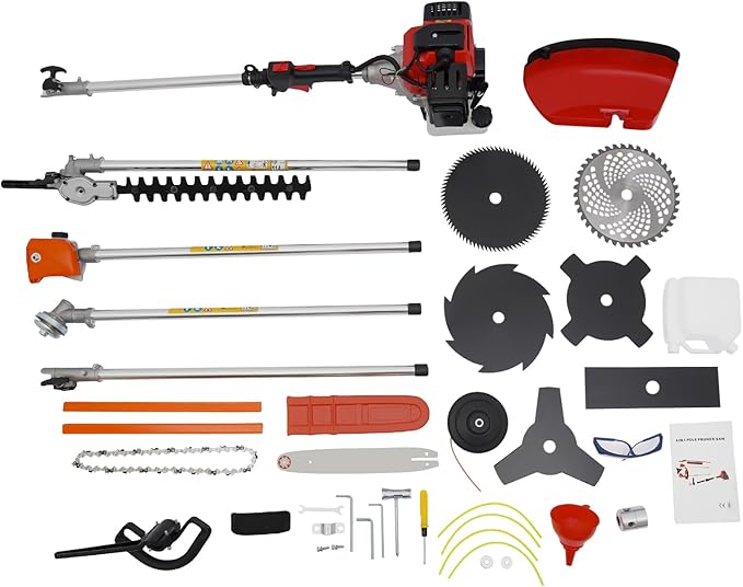 Gas Weed Eater 52cc 2-Stroke 7 in 1 String Trimmer/Edger, Multi-Functional Petrol Hedge Trimmer Chainsaw Brush Cutter Weed Wacker Weed Eater Gas Powered for Weed Grass and Bush Shipping from US