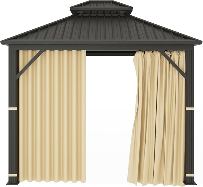 Gazebo Universal Replacement Privacy Curtain – Hugline 10' x 10' Gazebo Side Wall Outdoor Privacy Panel with Zipper (Beige)