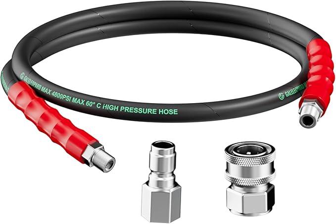 Pressure Washer Whip Hose Reel Connector 10FT, 3/8'' Steel Wire Braided Hose for Power Washer, Suitable for Hot and Cold Water, 4800 PSI