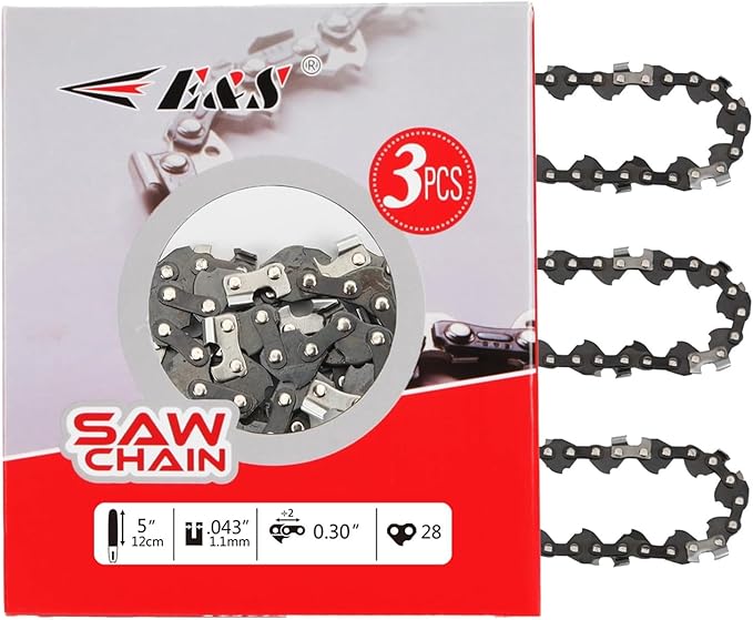 E & S 3 Pack 5 Inch Chainsaw Chain 0.30" Pitch .043" Gauge 28 Drive Links Semi-Chisel Chain Saw Chains for Husqvarna, Poulan, Craftsman, Greenworks and More Chainsaw Brands