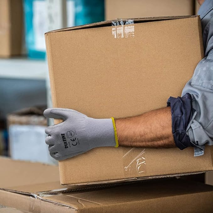 Safety Work Gloves PU Coated-12 Pairs,Grey Seamless Knit Glove with Polyurethane Coated Smooth Grip on Palm & Fingers, for Men and Women, Ideal for General Duty Work (Large)