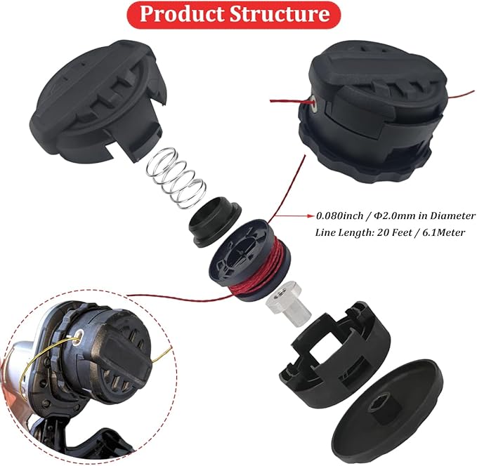 DWO1DT995 Replacement Trimmer Head for Dewalt DCST922P1 DCST922B DCST972X1 Cordless Weed Wacker String Trimmer,Weed Eater Parts with Pre-Wound Line 0.080" 20ft