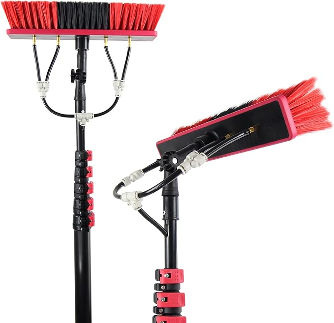 Water Fed Pole Kit,30ft Length Window Cleaning Poles,Water Fed Brush,Aluminum Outdoor Window Cleaner,Extendable Telescopic Pole Water Fed Brush Spray Washer for Window Glass/Solar Panel