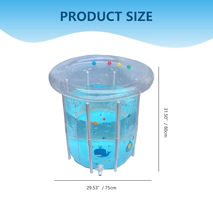 Kiddie Pool 29.5x31.5in Inflatable Baby Pool Cartoon Pattern Baby Swimming with Drainage Transparent Sealed PVC Cooling Toddler for Hot Days &